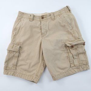 Mens Hollister California Button Fly Khaki Cargo Shorts Size 30 Distressed